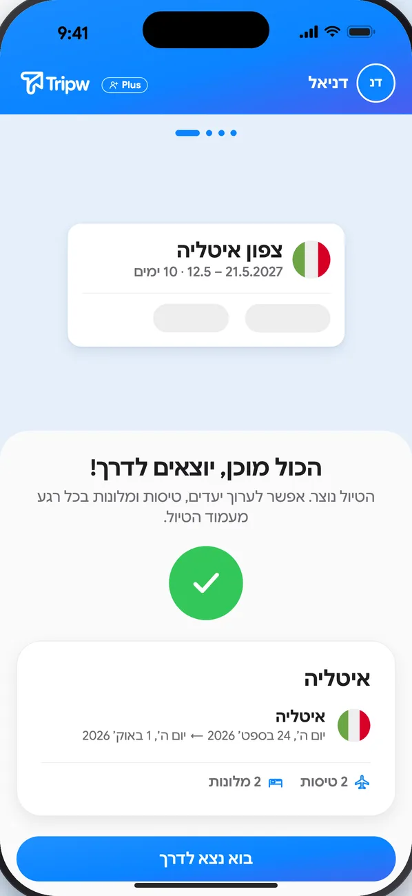 סיום האשף: ״הכול מוכן, יוצאים לדרך!״ עם סיכום היעד, הטיסות והמלונות